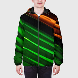 Куртка с капюшоном мужская Абстрактные зелёные и оранжевые поверхности, цвет: 3D-черный — фото 2
