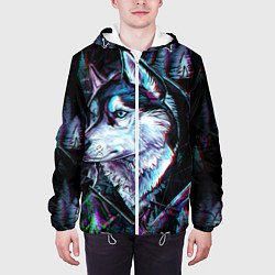 Куртка с капюшоном мужская Волк - глитч, цвет: 3D-белый — фото 2
