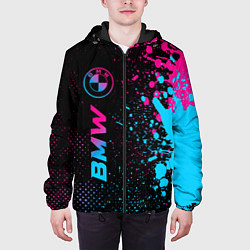 Куртка с капюшоном мужская BMW - neon gradient: по-вертикали, цвет: 3D-черный — фото 2