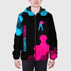 Куртка с капюшоном мужская Counter Strike - neon gradient: символ и надпись в, цвет: 3D-черный — фото 2