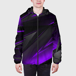 Куртка с капюшоном мужская Черно-фиолетовая геометрическая абстракция, цвет: 3D-черный — фото 2