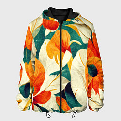 Куртка с капюшоном мужская Винтажный цветочный рисунок, цвет: 3D-черный