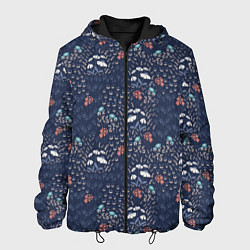 Куртка с капюшоном мужская Мелкие цветочки на синем паттерн, цвет: 3D-черный