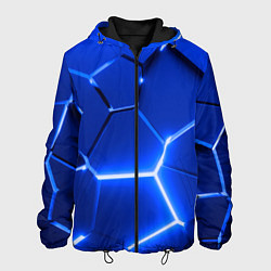 Куртка с капюшоном мужская Синие неоновые геометрические плиты, цвет: 3D-черный