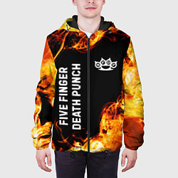 Куртка с капюшоном мужская Five Finger Death Punch и пылающий огонь, цвет: 3D-черный — фото 2