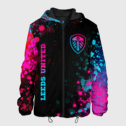 Куртка с капюшоном мужская Leeds United - neon gradient: символ и надпись вер, цвет: 3D-черный