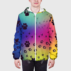 Куртка с капюшоном мужская Следы кошек и птиц, цвет: 3D-белый — фото 2