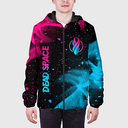 Куртка с капюшоном мужская Dead Space - neon gradient: символ и надпись верти, цвет: 3D-черный — фото 2
