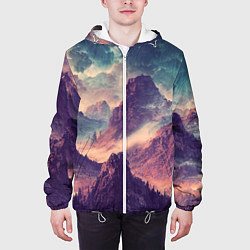 Куртка с капюшоном мужская В горах Вечерний пейзаж, цвет: 3D-белый — фото 2