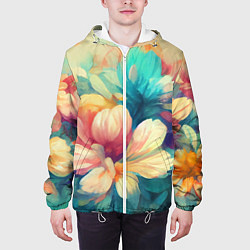 Куртка с капюшоном мужская Цветочный букет нарисованный маслом, цвет: 3D-белый — фото 2