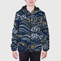 Куртка с капюшоном мужская Японский узор волны, цвет: 3D-черный — фото 2