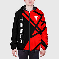Куртка с капюшоном мужская Тесла - Красная абстракция, цвет: 3D-черный — фото 2
