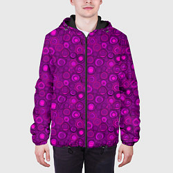 Куртка с капюшоном мужская Абстрактный неоновый узор Фуксия, цвет: 3D-черный — фото 2