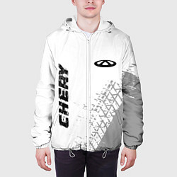 Куртка с капюшоном мужская Chery speed на светлом фоне со следами шин: надпис, цвет: 3D-белый — фото 2