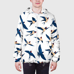 Куртка с капюшоном мужская Ласточки парят в небе, цвет: 3D-белый — фото 2