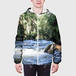 Куртка с капюшоном мужская Течёт река в лесу, цвет: 3D-белый — фото 2
