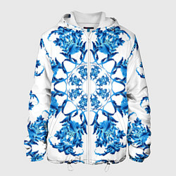 Куртка с капюшоном мужская Гжель синий цветок, цвет: 3D-белый