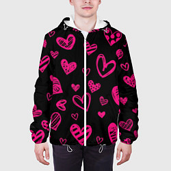 Куртка с капюшоном мужская Розовые сердца, цвет: 3D-белый — фото 2