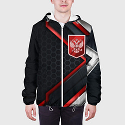 Куртка с капюшоном мужская Герб России - объемные пластины на фоне, цвет: 3D-белый — фото 2