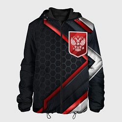 Куртка с капюшоном мужская Герб России - объемные пластины на фоне, цвет: 3D-черный