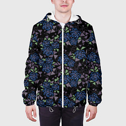 Куртка с капюшоном мужская Мозаичный геометрический узор Розы, цвет: 3D-белый — фото 2