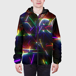 Куртка с капюшоном мужская Разноцветные неоновые линии, цвет: 3D-черный — фото 2