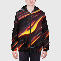 Куртка с капюшоном мужская Огонь сквозь расколы в плите как магическая лава, цвет: 3D-черный — фото 2