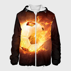 Куртка с капюшоном мужская Футбольный мяч огонь, цвет: 3D-белый