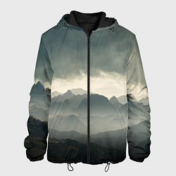 Куртка с капюшоном мужская Пасмурная погода в горах Пейзаж, цвет: 3D-черный