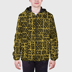 Куртка с капюшоном мужская Геометрический узор полосатый кубик, цвет: 3D-черный — фото 2