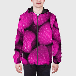 Куртка с капюшоном мужская Ягоды малины, цвет: 3D-черный — фото 2