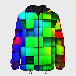 Куртка с капюшоном мужская Цветные неоновые кубы, цвет: 3D-черный