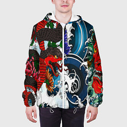Куртка с капюшоном мужская Японский узор со змеей, цвет: 3D-белый — фото 2
