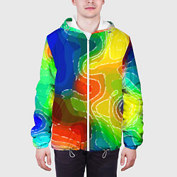 Куртка с капюшоном мужская Разноцветная абстрактная композиция, цвет: 3D-белый — фото 2