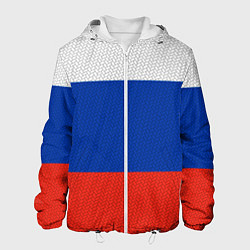 Куртка с капюшоном мужская Триколор - флаг России плетёный, цвет: 3D-белый