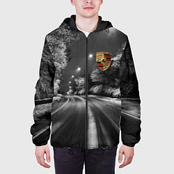 Куртка с капюшоном мужская Порше - зимняя дорога, цвет: 3D-черный — фото 2