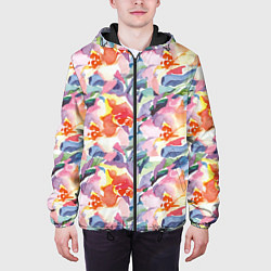 Куртка с капюшоном мужская Нежные акварельные лепестки абстракция, цвет: 3D-черный — фото 2