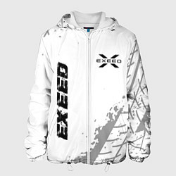Куртка с капюшоном мужская Exeed speed на светлом фоне со следами шин: надпис, цвет: 3D-белый
