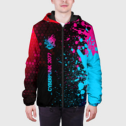 Куртка с капюшоном мужская Cyberpunk 2077 - neon gradient: по-вертикали, цвет: 3D-черный — фото 2