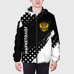 Куртка с капюшоном мужская Маркетолог из России и герб РФ: надпись, символ, цвет: 3D-черный — фото 2