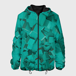 Куртка с капюшоном мужская Абстрактные сине-зелёные кубы, цвет: 3D-черный