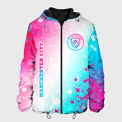 Куртка с капюшоном мужская Manchester City neon gradient style: надпись, симв, цвет: 3D-черный