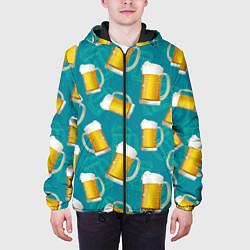 Куртка с капюшоном мужская Пивные кружки - текстура, цвет: 3D-черный — фото 2
