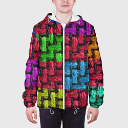 Куртка с капюшоном мужская Грубая вязка - цветная клетка - fashion 2044, цвет: 3D-белый — фото 2