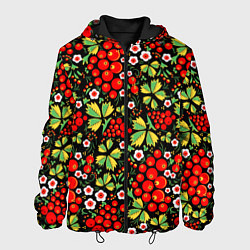Куртка с капюшоном мужская Русские узоры - цветы и ягоды, цвет: 3D-черный