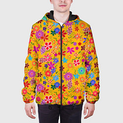 Куртка с капюшоном мужская Нарисованные цветы - орнамент, цвет: 3D-черный — фото 2