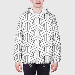 Куртка с капюшоном мужская Мозаичный чёрно-белый паттерн, цвет: 3D-белый — фото 2