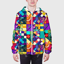 Куртка с капюшоном мужская Пэчворк - лоскутные узоры, цвет: 3D-белый — фото 2