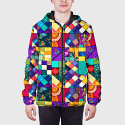 Куртка с капюшоном мужская Пэчворк - лоскутные узоры, цвет: 3D-черный — фото 2