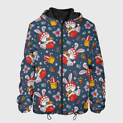 Куртка с капюшоном мужская Новогодний паттерн из кроликов, цвет: 3D-черный